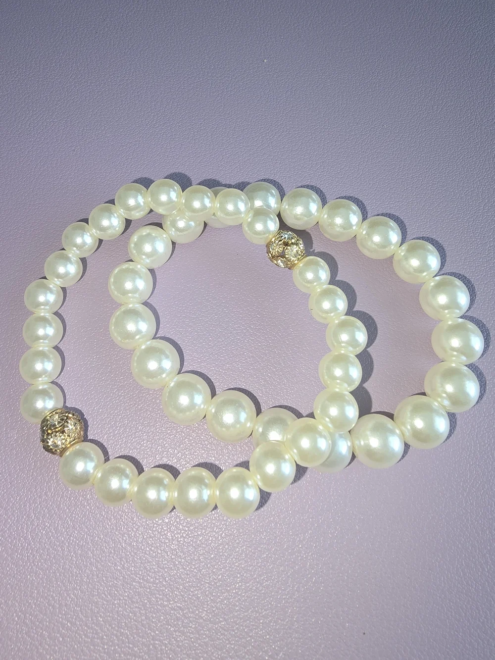 Classic Ivory Pearl Stretch Bracelet Duo with Gold Accents, New without Tags!